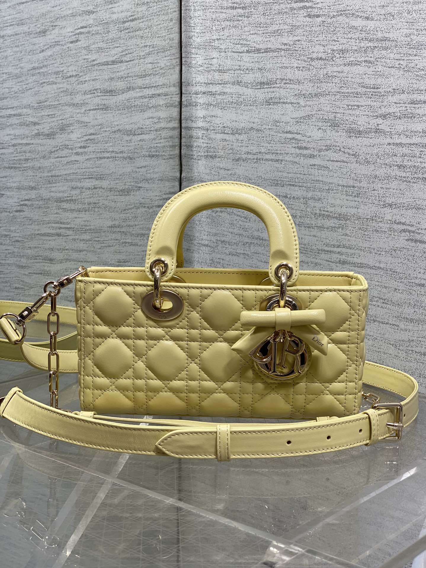 Dior 2026 Bow Lady D-Joy Yellow Cannage Lambskin With Light Gold 286555