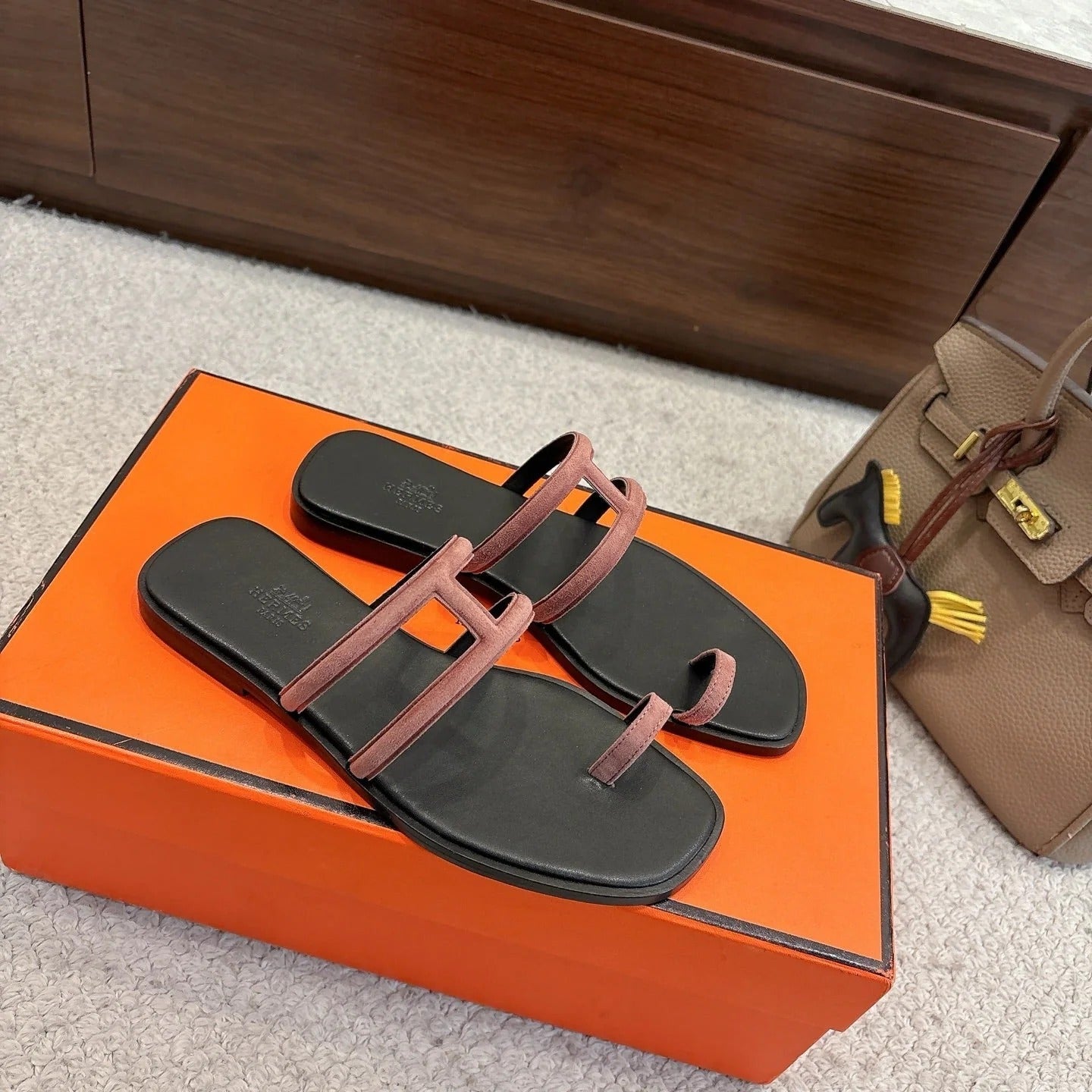 Hermes Georgia Sandals Brown in Suede 685984