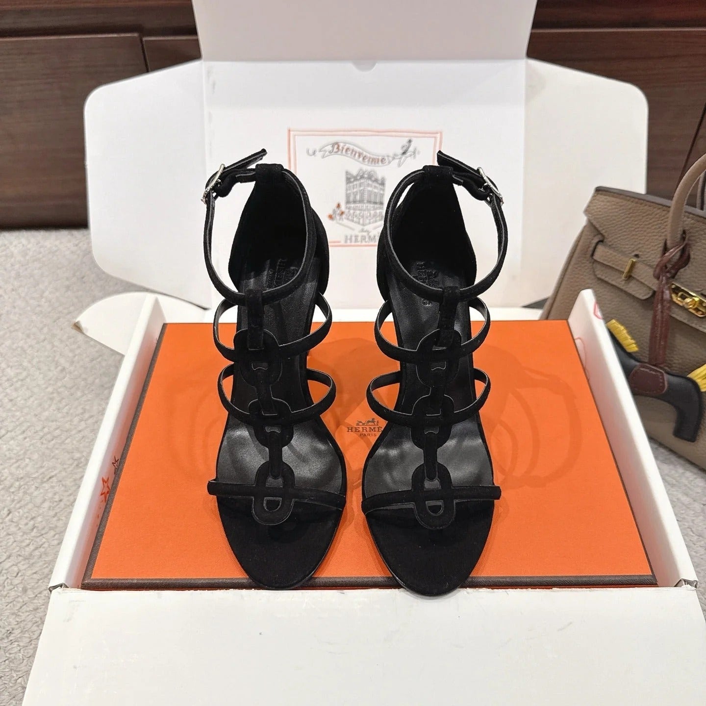 HM 26ss High Heels Sandals 10.5 Black Suede 686017