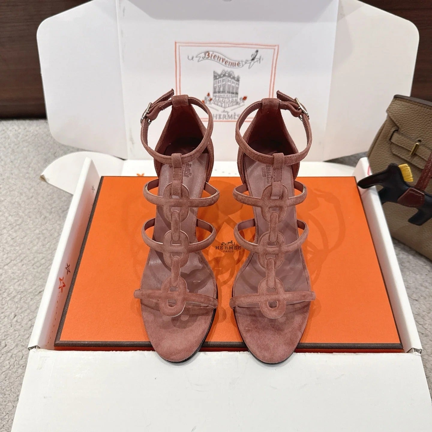 HM 26ss High Heels Sandals 70 Brown Suede 686010