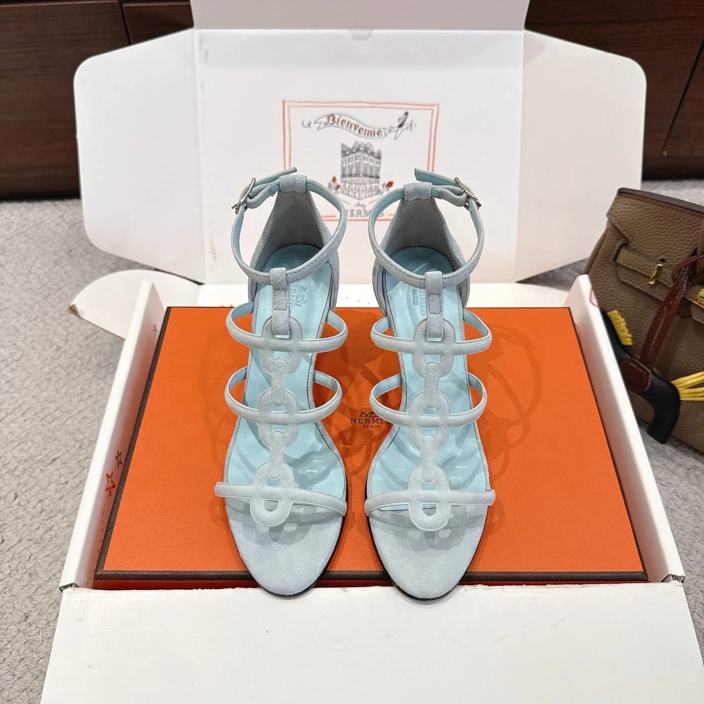 HM 26ss High Heels Sandals 70 Baby Blue Suede 686009