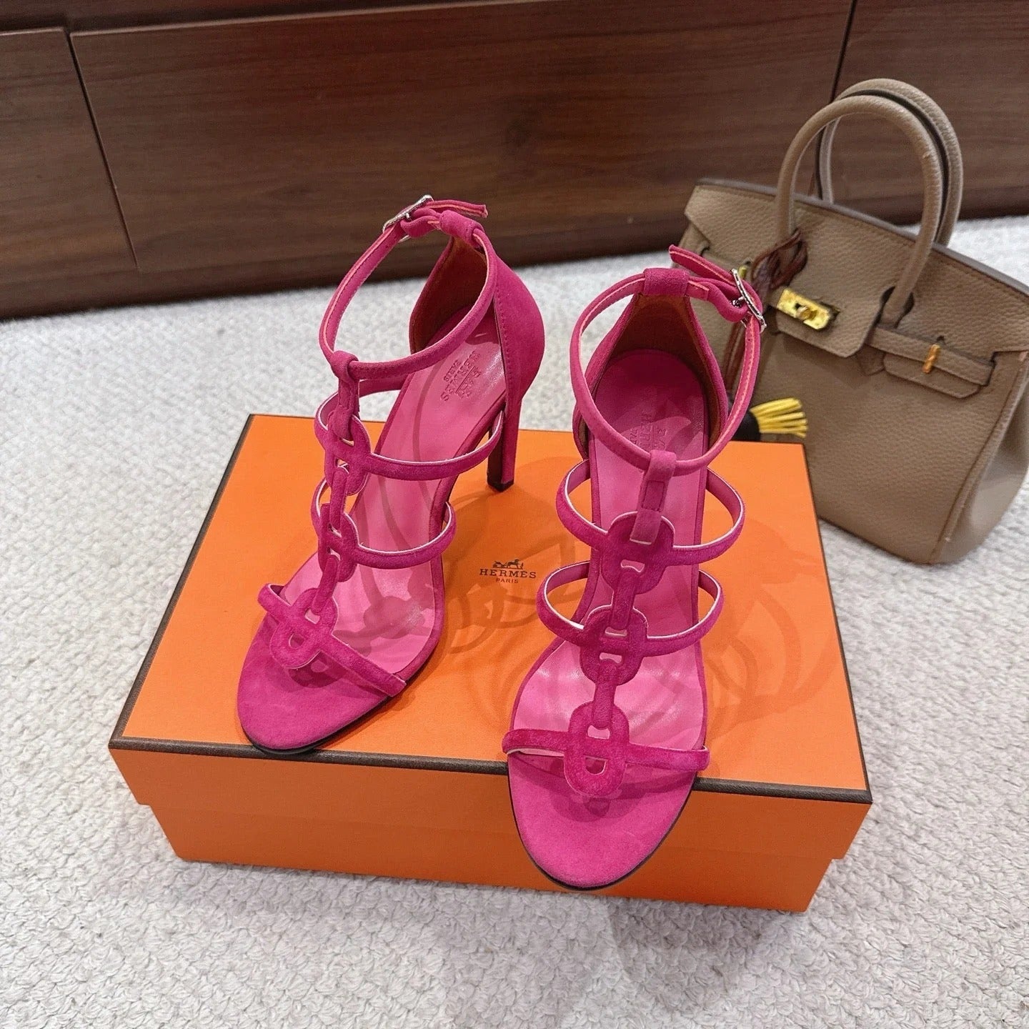 HM 26ss High Heels Sandals 10.5 Pink Suede 686013