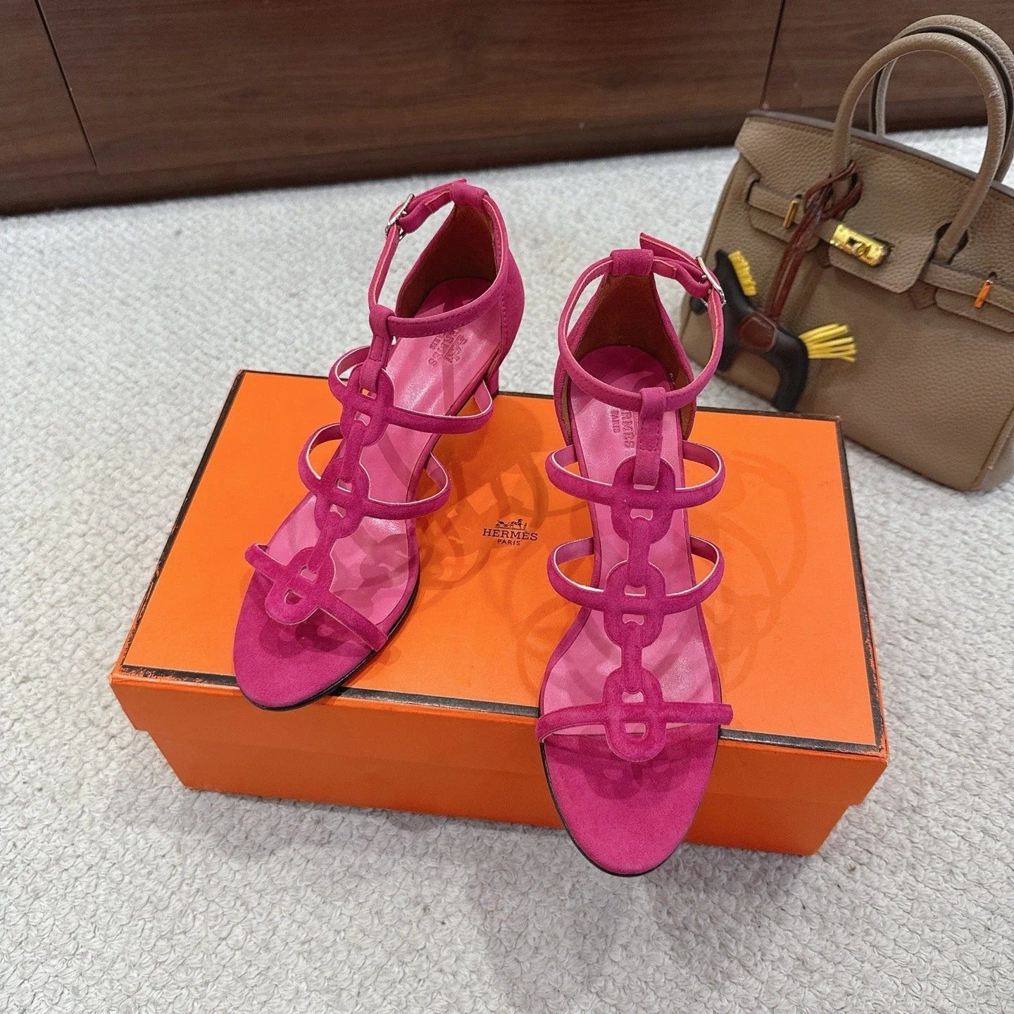 HM 26ss High Heels Sandals 70 Pink Suede 686012