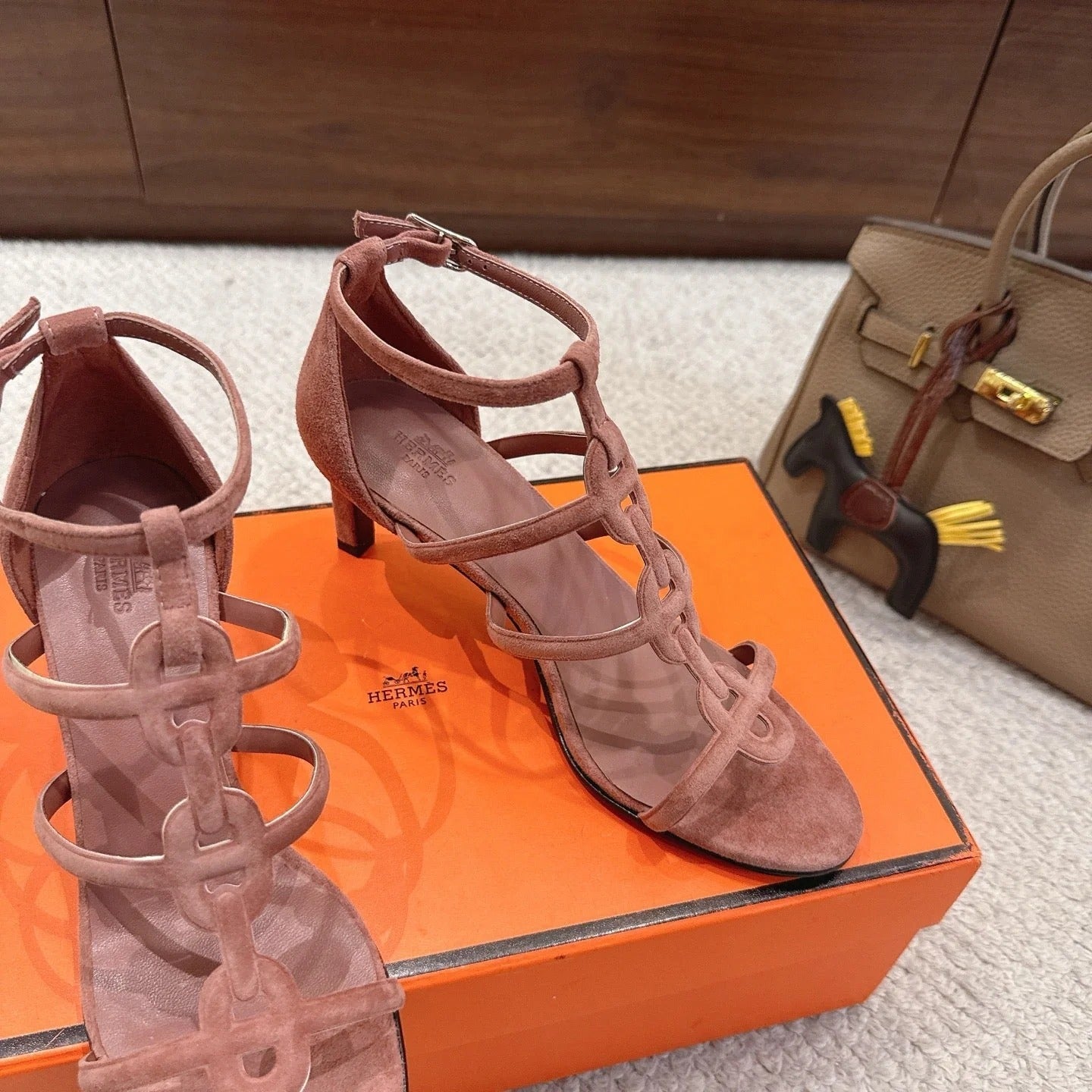 HM 26ss High Heels Sandals 70 Brown Suede 686010