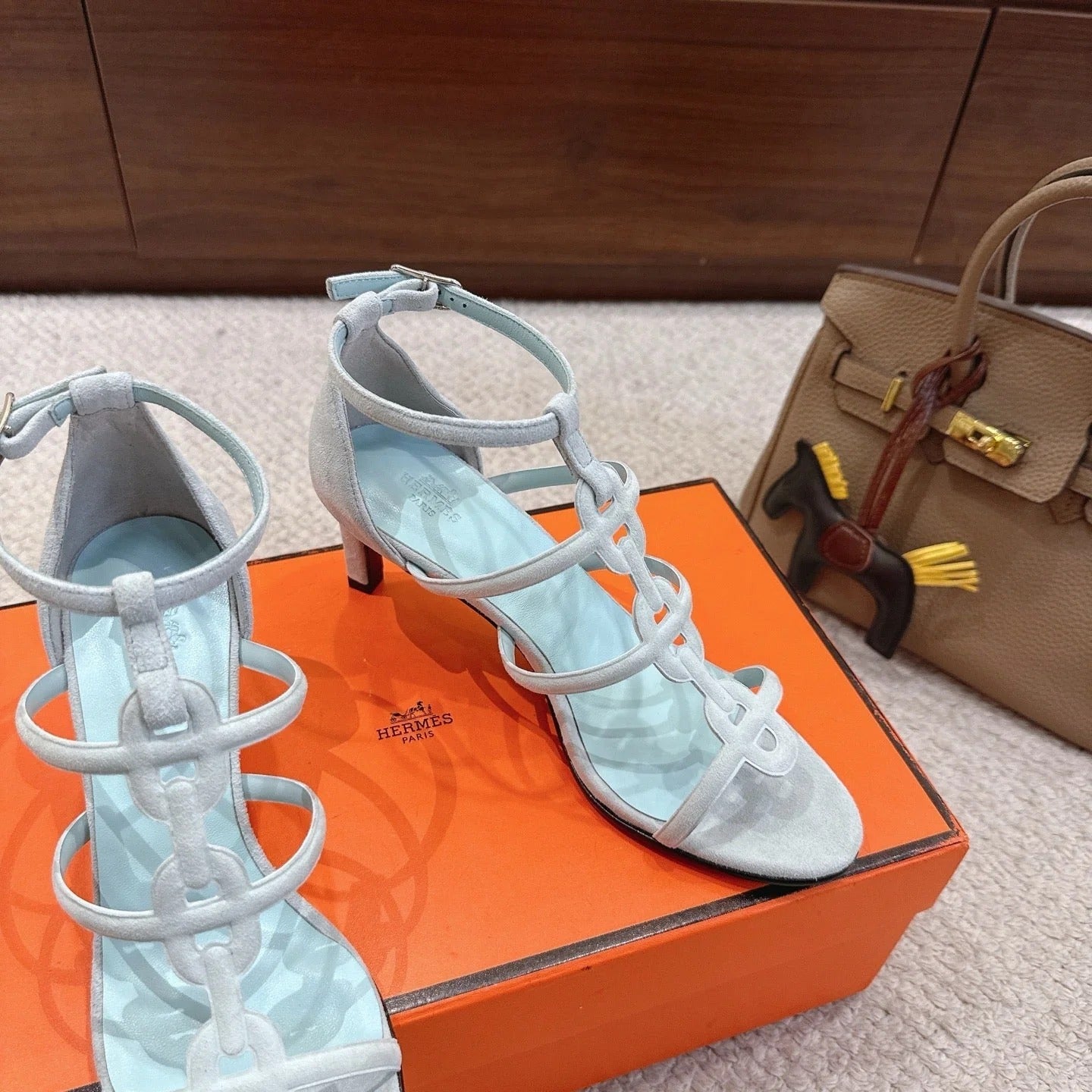 HM 26ss High Heels Sandals 70 Baby Blue Suede 686009