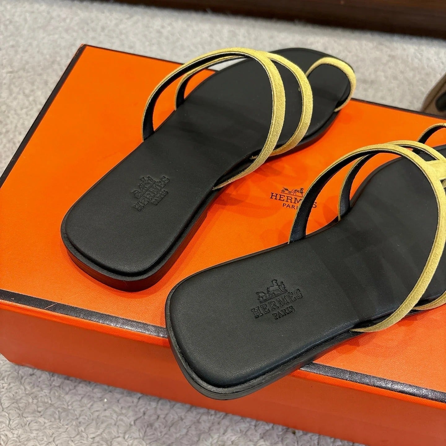 Hermes Georgia Sandals Lemon Yellow in Suede 685983