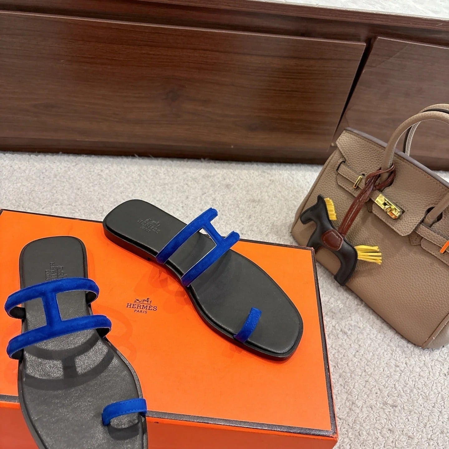 Hermes Georgia Sandals Dark Blue in Suede 685978