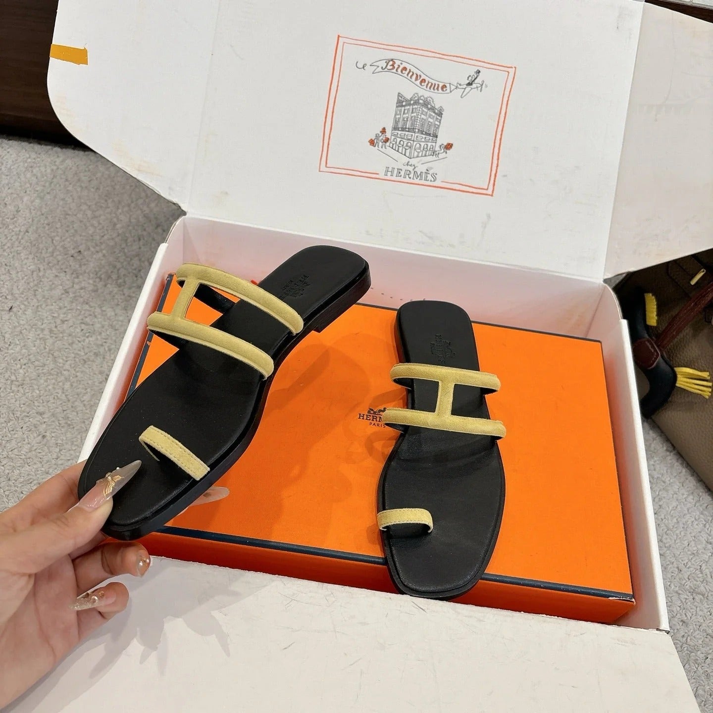 Hermes Georgia Sandals Lemon Yellow in Suede 685983
