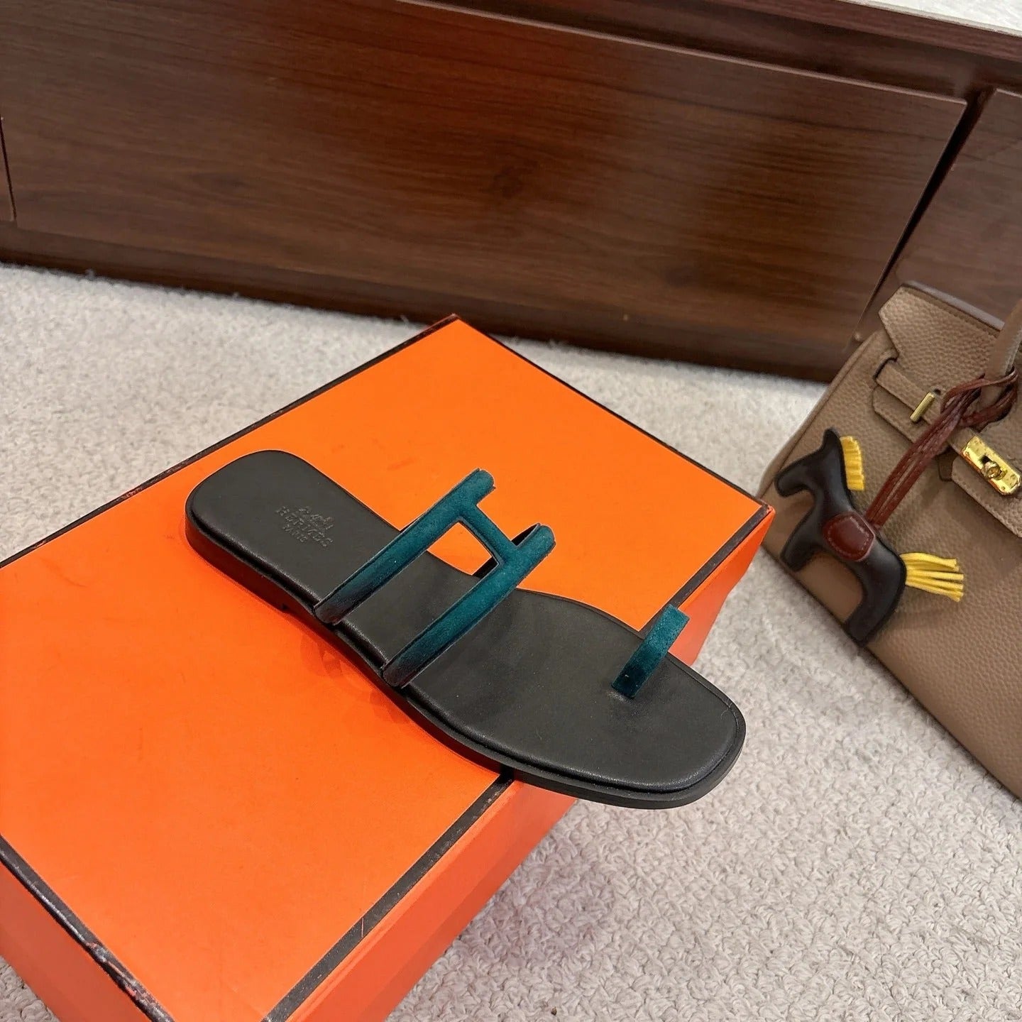 Hermes Georgia Sandals Deep Turquoise in Suede 685980