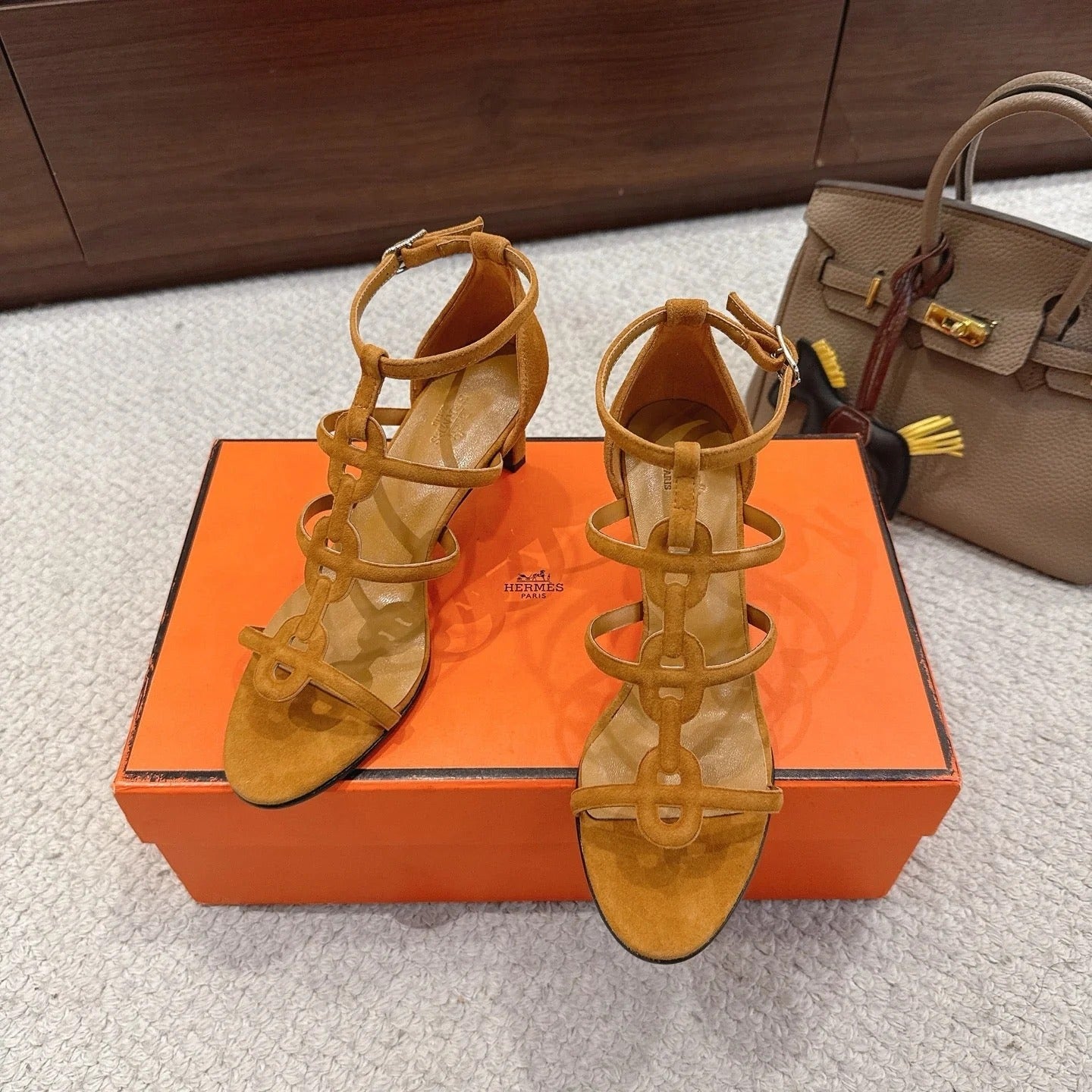 HM 26ss High Heels Sandals 70 Light Brown Suede 686008