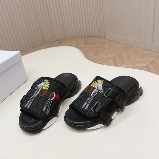 CD 26s  Platform Slippers 35 Black Canvas Lambskin 643808