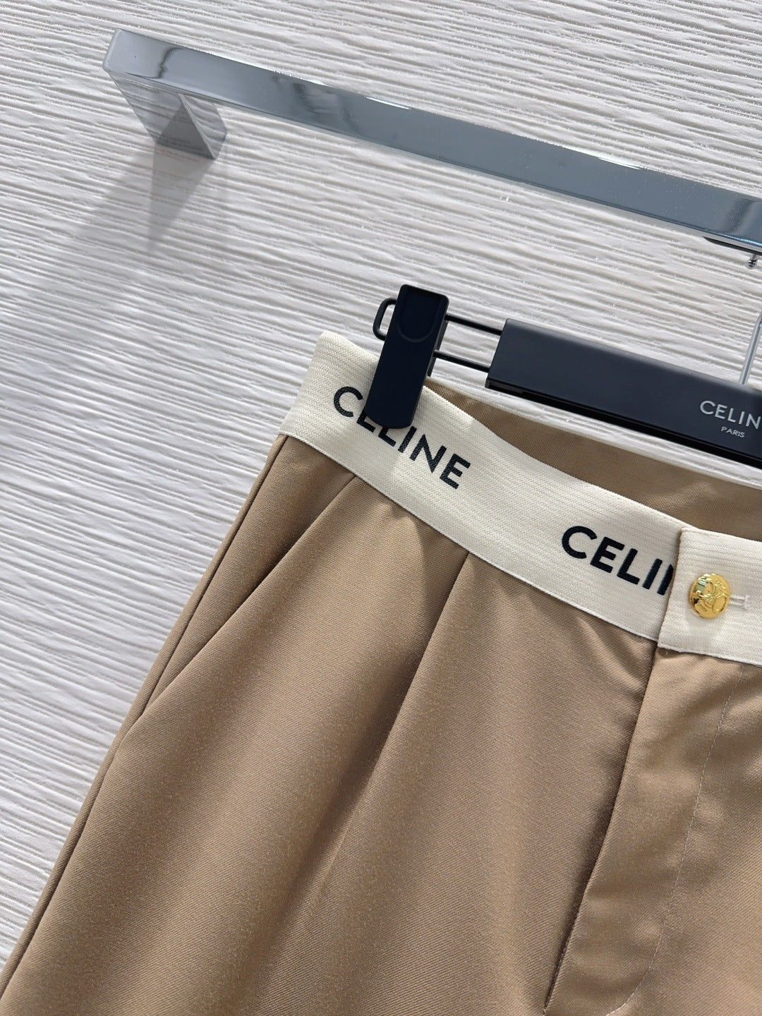 Celine 26S Wide-leg Trousers Celine Belt Beige Polyester Viscose 351299