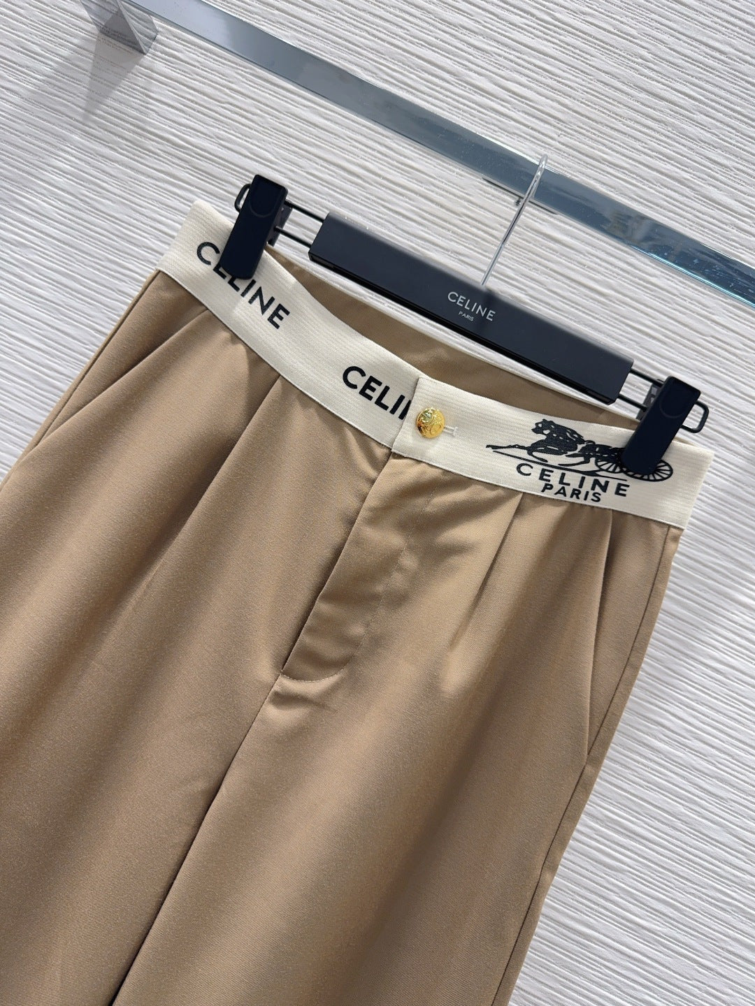 Celine 26S Wide-leg Trousers Celine Belt Beige Polyester Viscose 351299