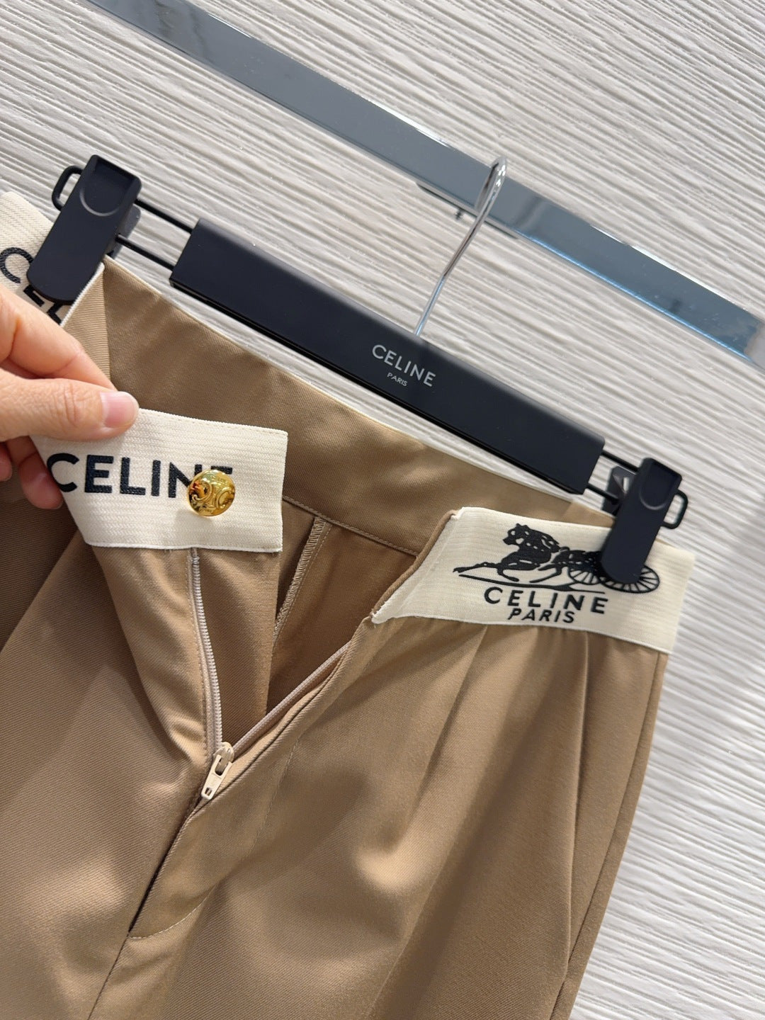 Celine 26S Wide-leg Trousers Celine Belt Beige Polyester Viscose 351299