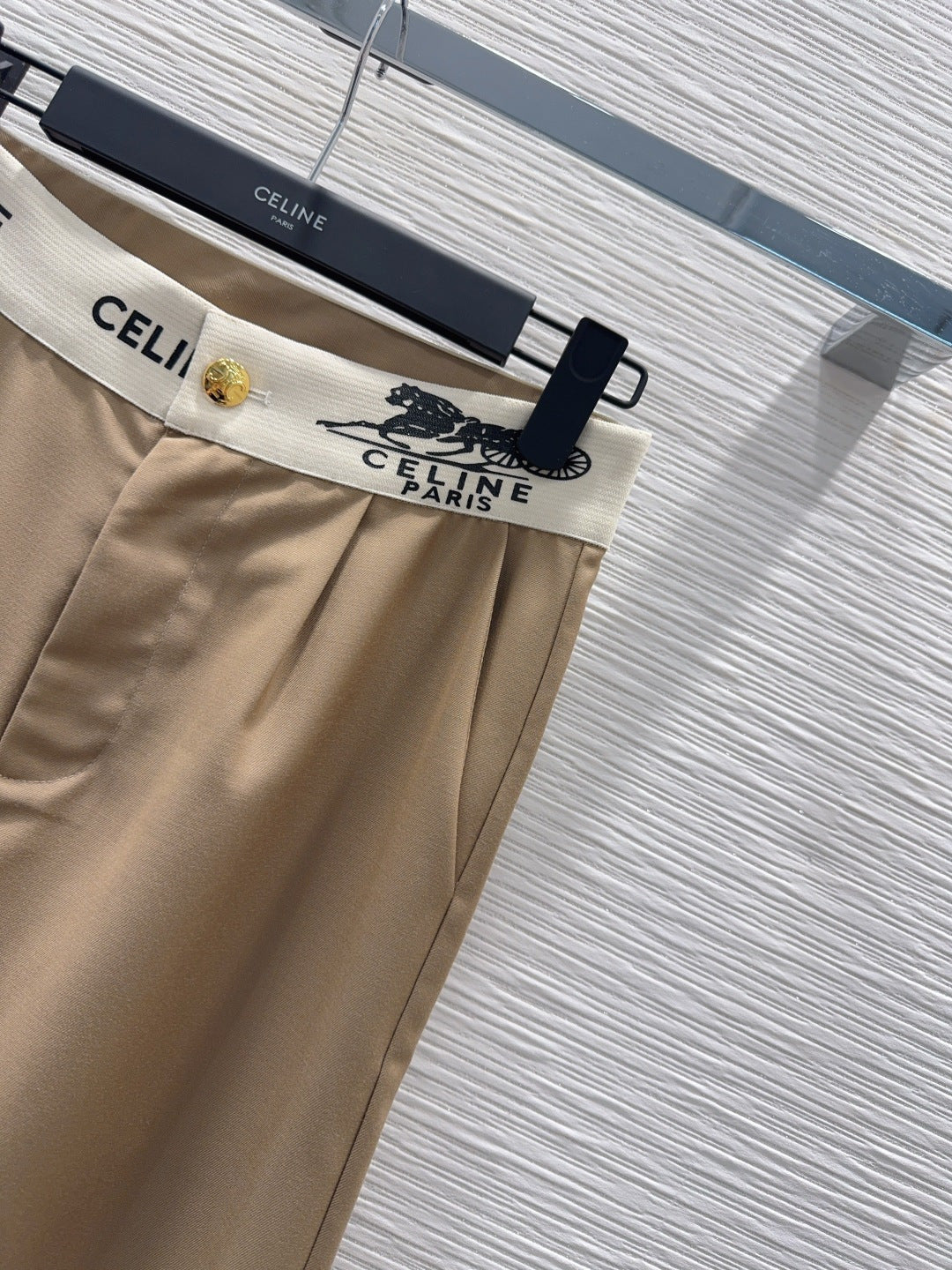 Celine 26S Wide-leg Trousers Celine Belt Beige Polyester Viscose 351299