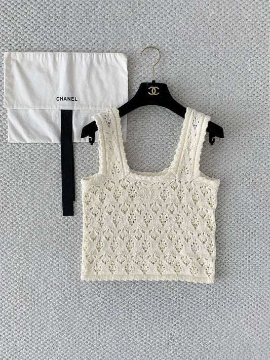 Celine Camisole Vest Cream Cotton Pointelle 380648