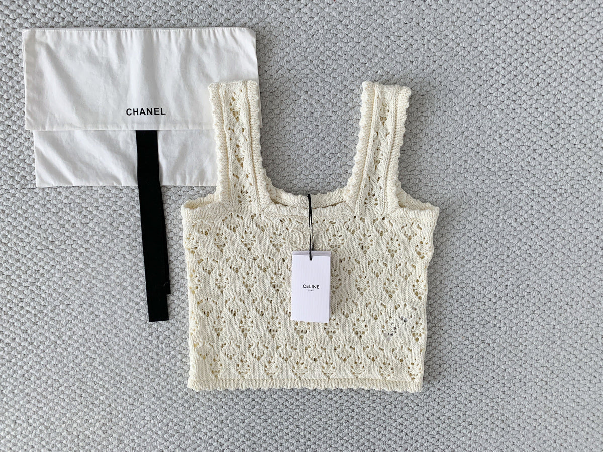 Celine Camisole Vest Cream Cotton Pointelle 380648