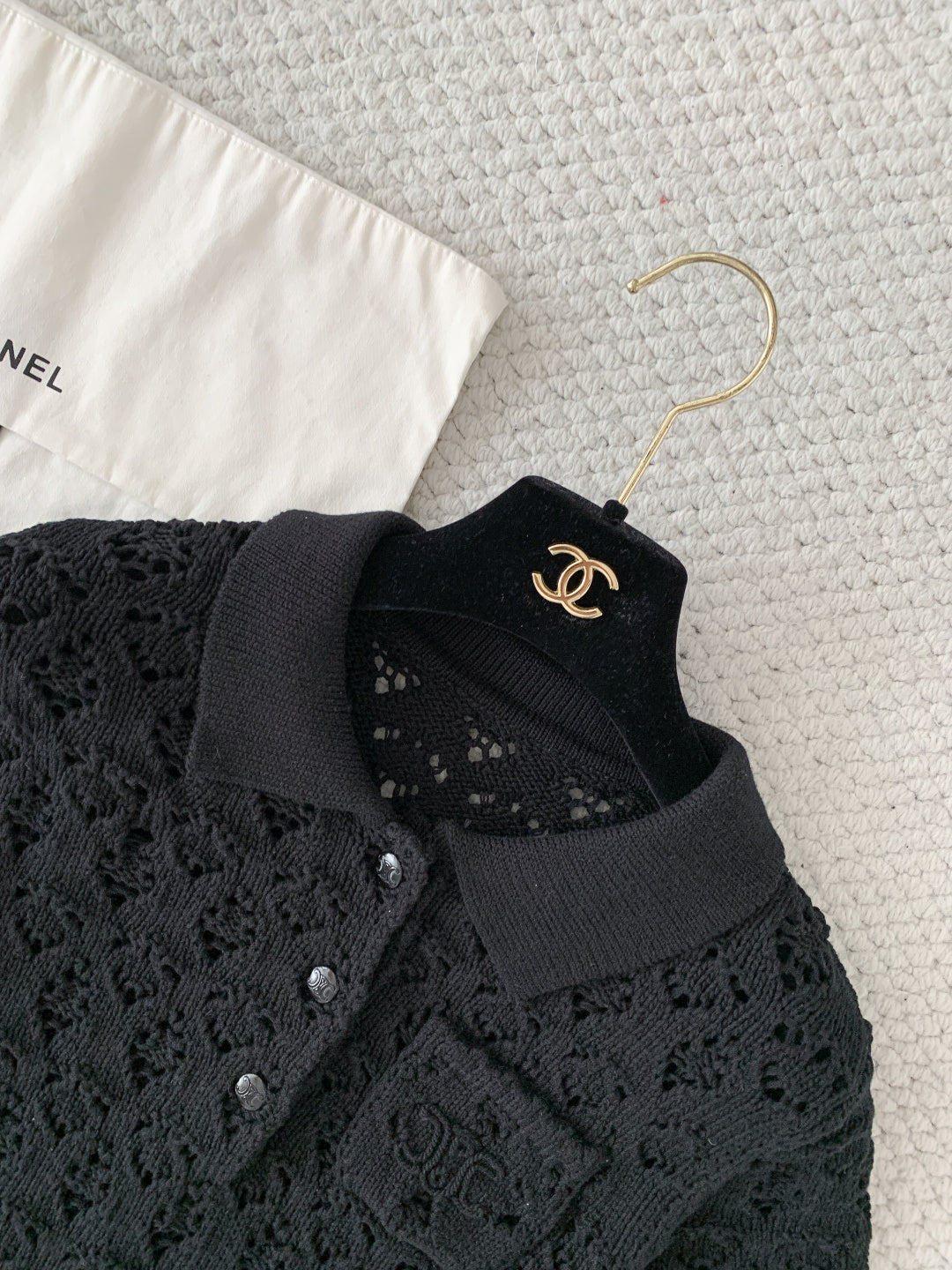 Celine Mini Dress Black Cotton Pointelle 380652