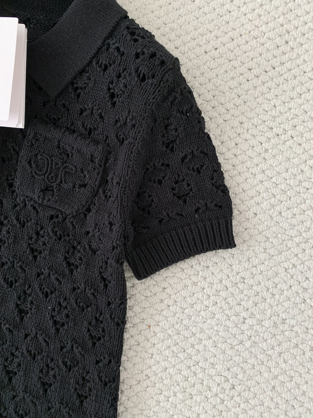 Celine Mini Dress Black Cotton Pointelle 380652