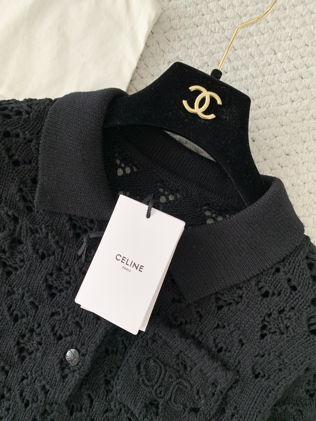 Celine Mini Dress Black Cotton Pointelle 380652