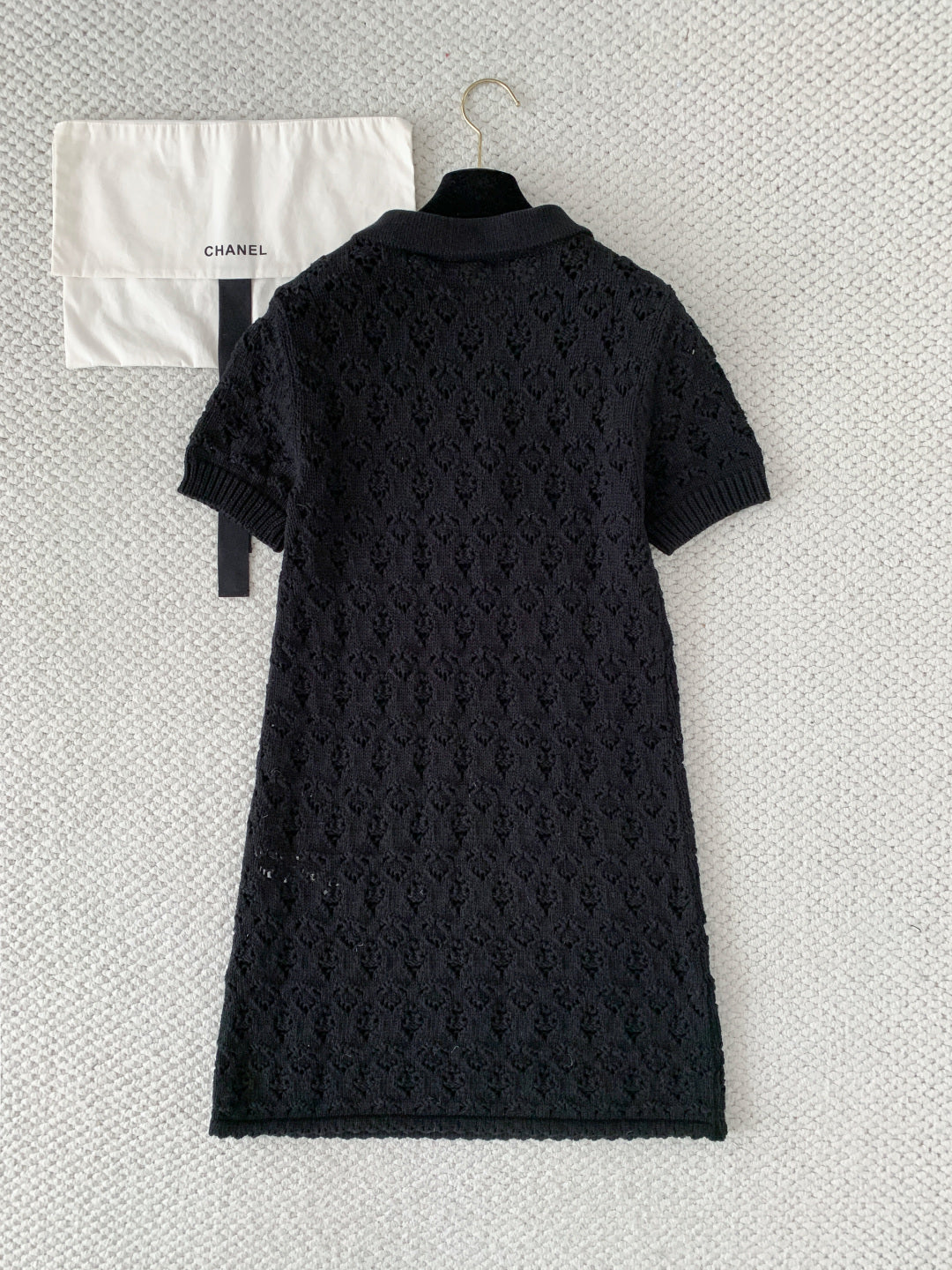 Celine Mini Dress Black Cotton Pointelle 380652