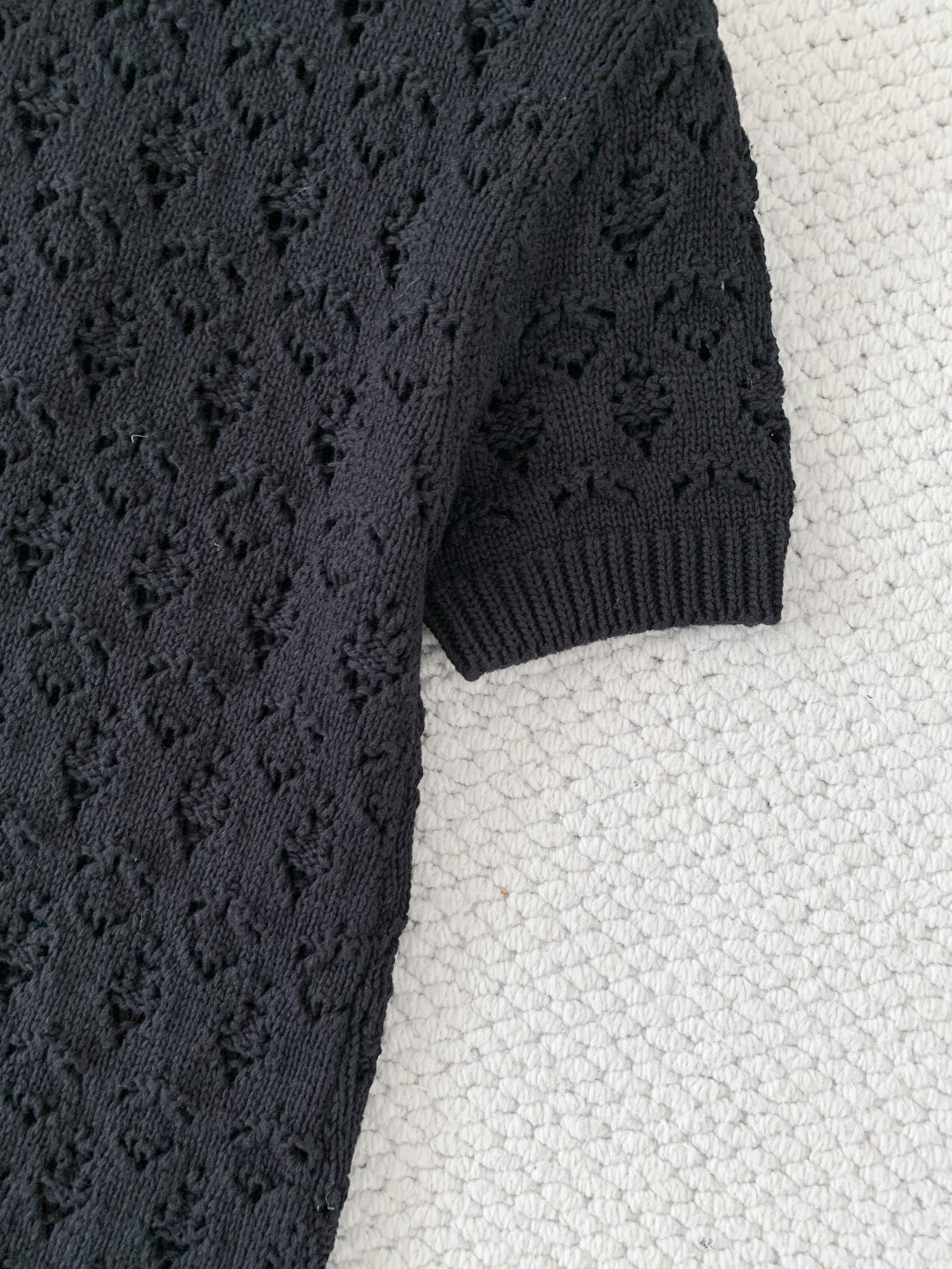 Celine Mini Dress Black Cotton Pointelle 380652
