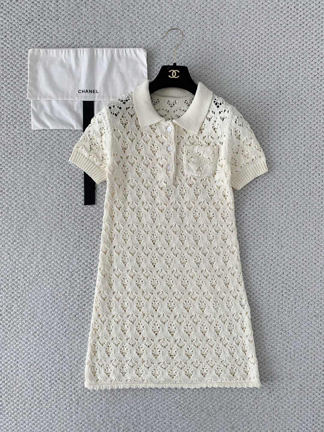 Celine Mini Dress Cream Cotton Pointelle 380653