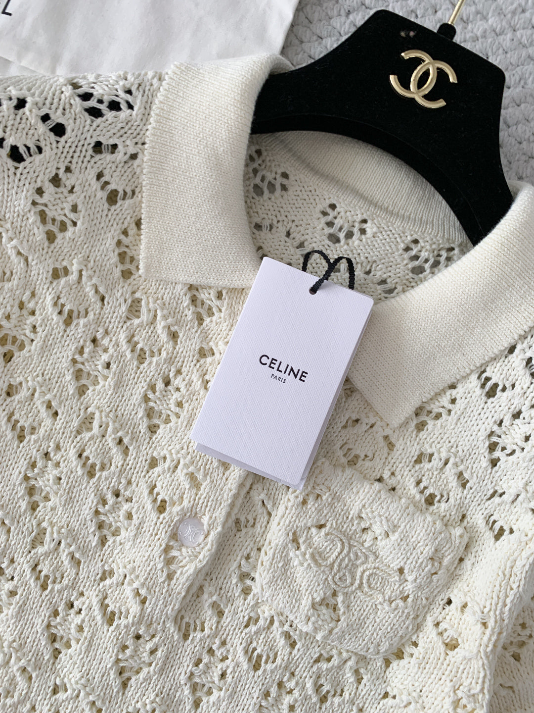 Celine Mini Dress Cream Cotton Pointelle 380653