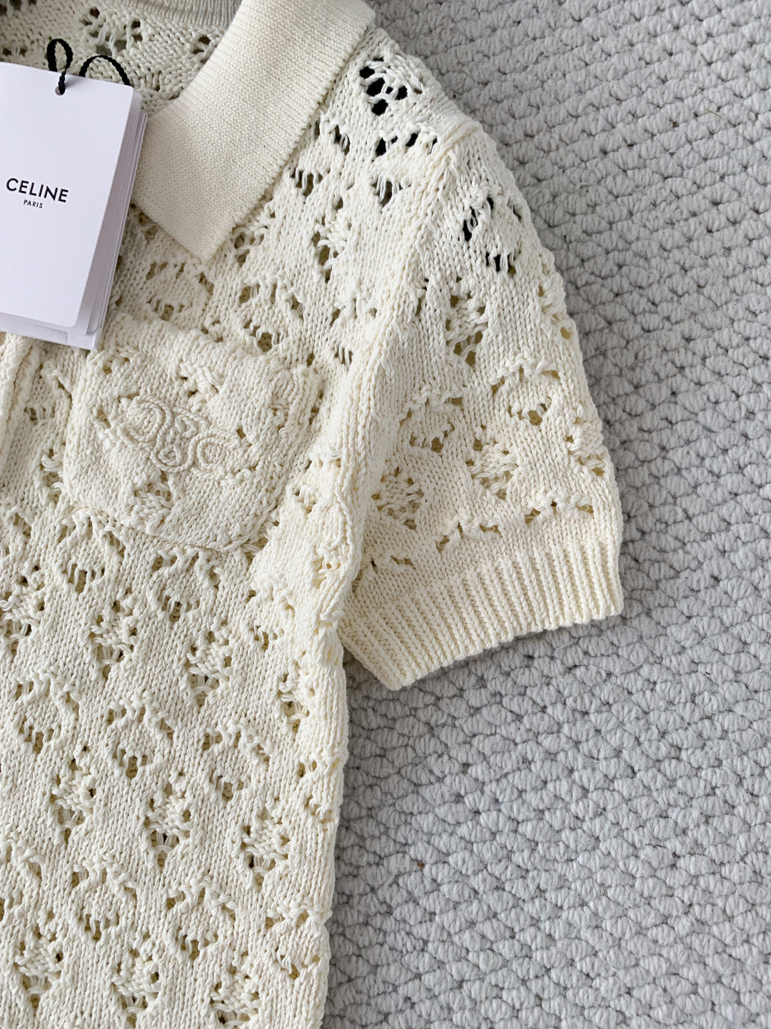 Celine Mini Dress Cream Cotton Pointelle 380653