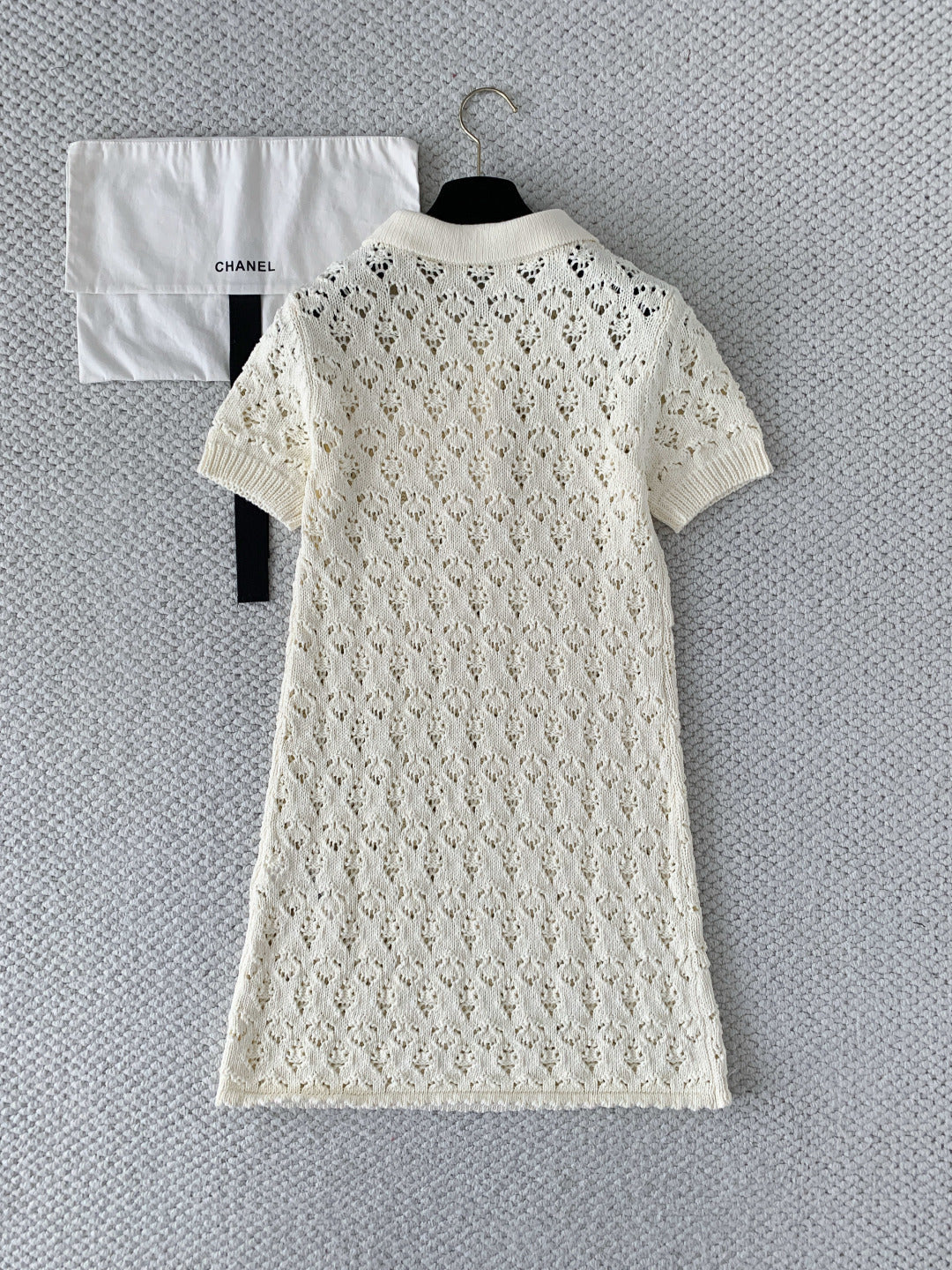 Celine Mini Dress Cream Cotton Pointelle 380653