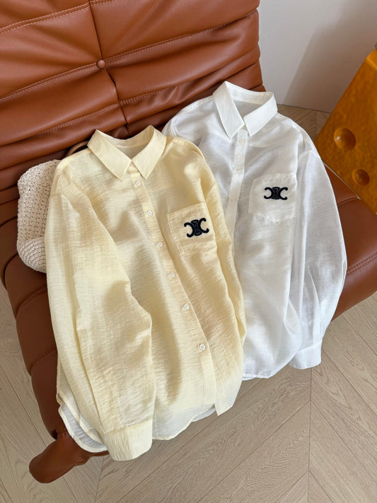 Celine 25 Logo Shirt Ivory-White and White Cotton