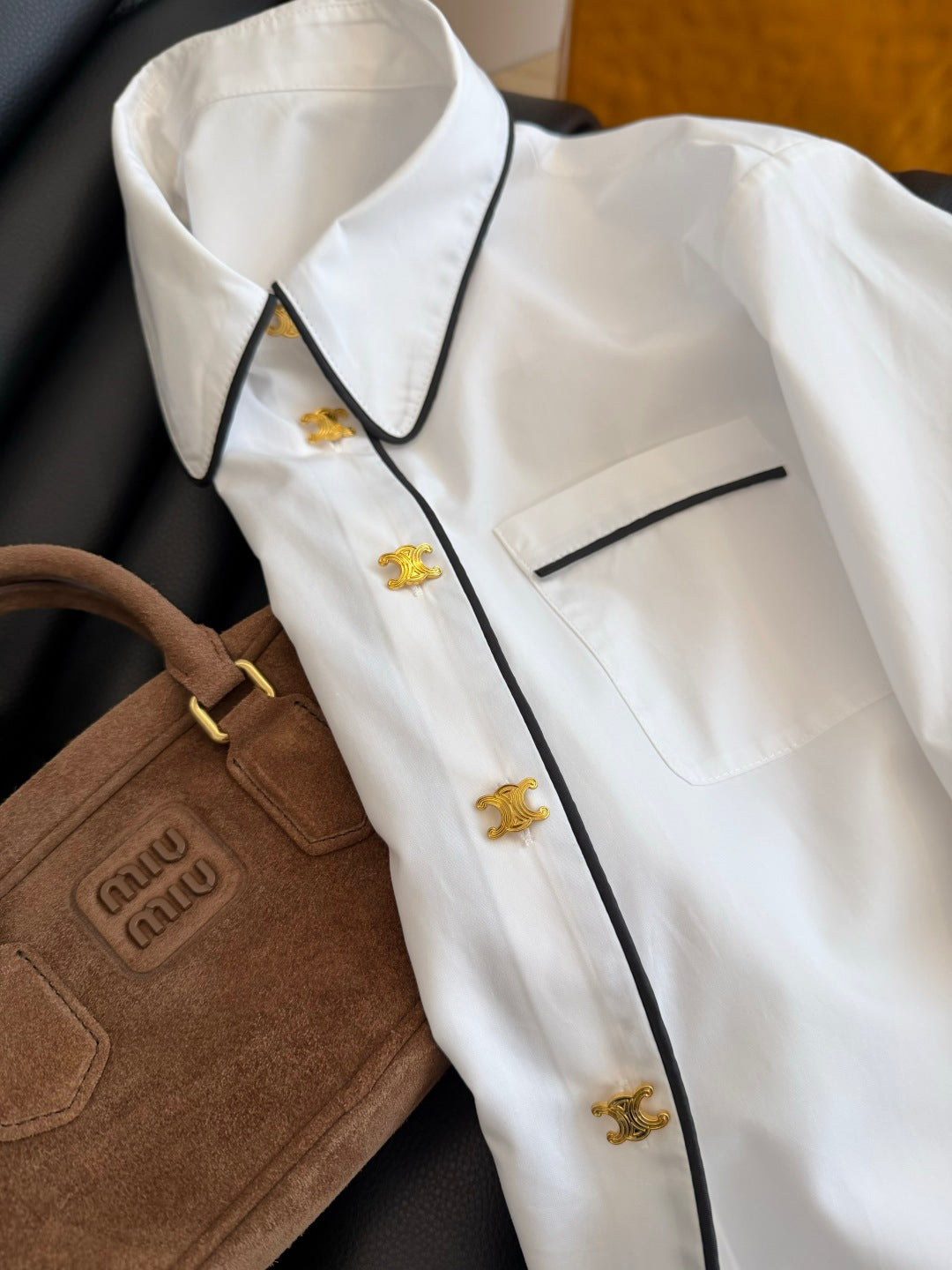 Celine 26s Triomphe-Themed Shirt White Cotton 424228