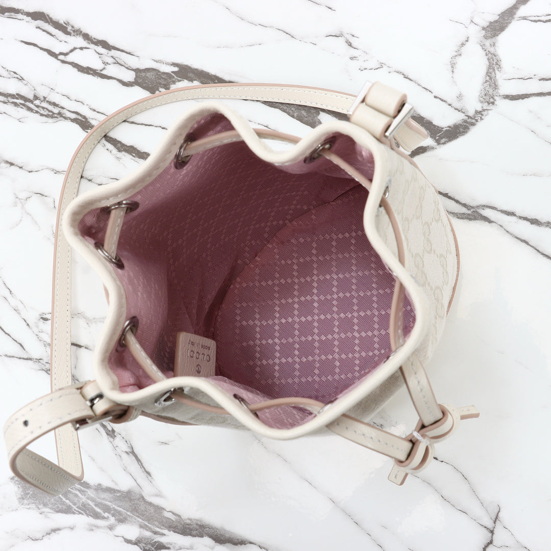 Gucci 2026 Tribeca Small Bucket Bag 20cm Cream Canvas Leather