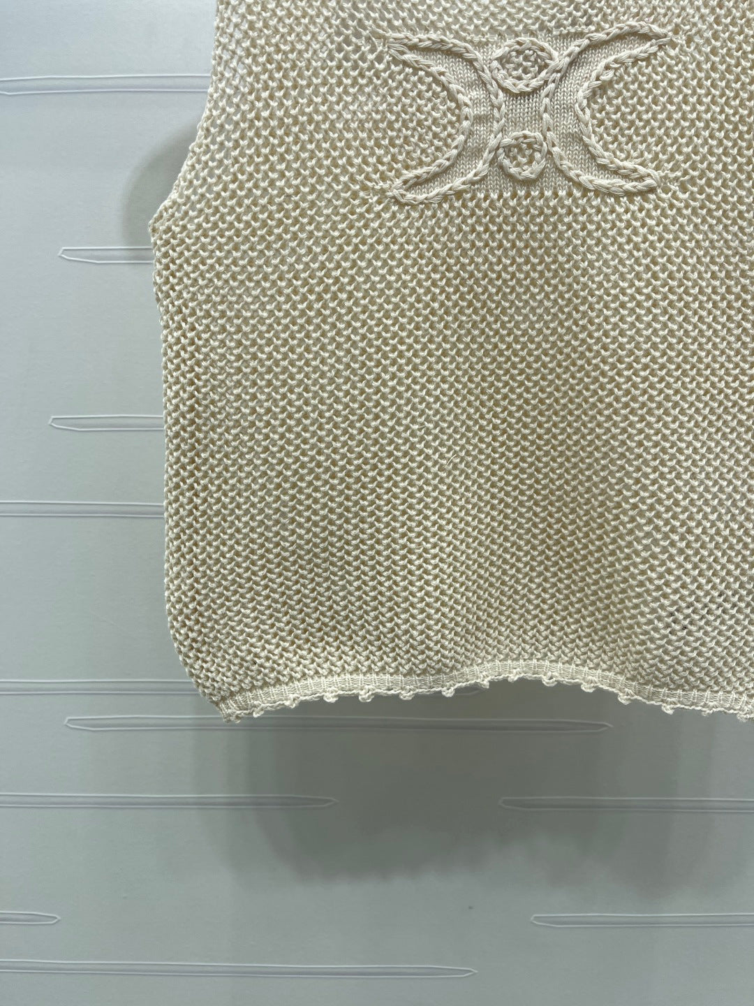 Celine 26s Triomphe Crochet Knit Vest Ivory Wool Cashmere 373120