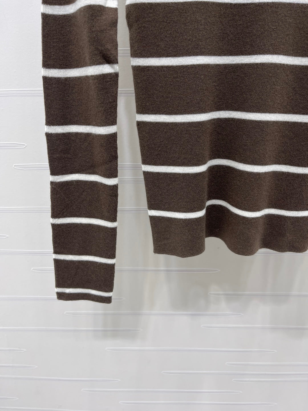 Celine 26s High-Neck Striped Knit Long Sleeve Brown Tencel 423875