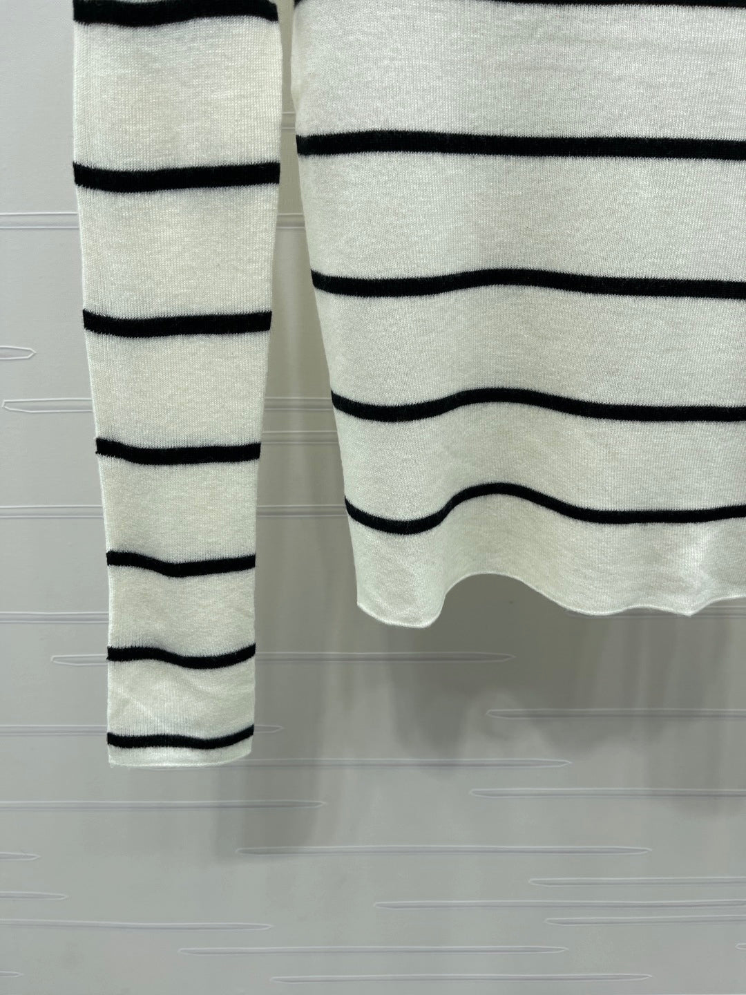 Celine 26s High-Neck Striped Knit Long Sleeve White Tencel 423873