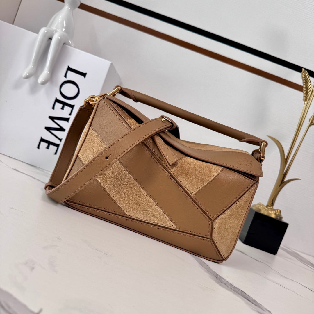 Small Puzzle Bag Brown Calfskin Suede