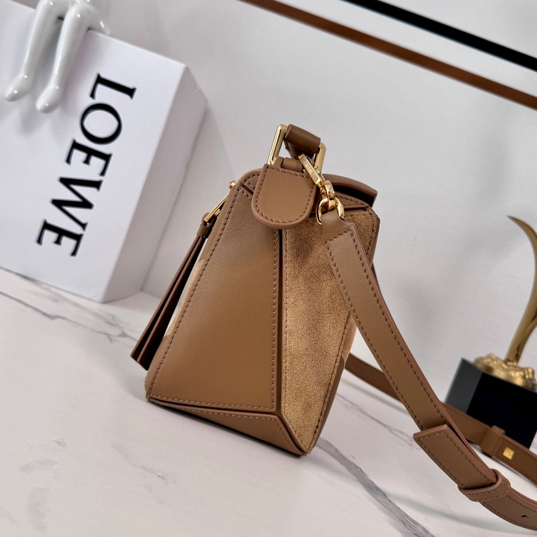 Small Puzzle Bag Brown Calfskin Suede