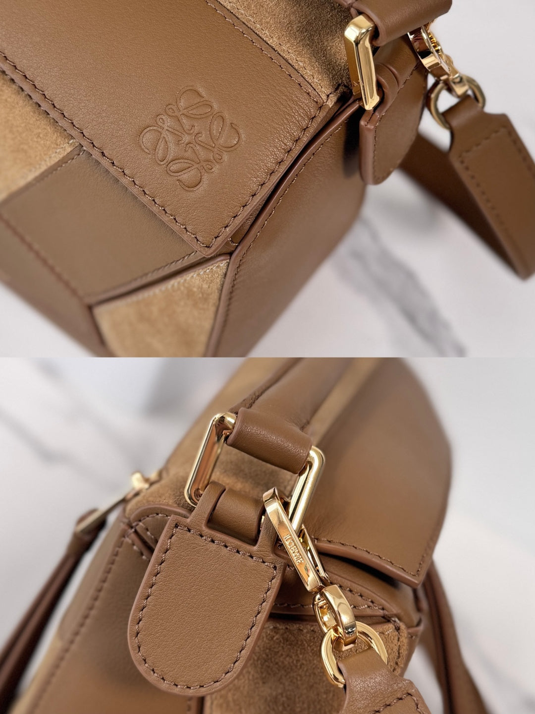 Small Puzzle Bag Brown Calfskin Suede