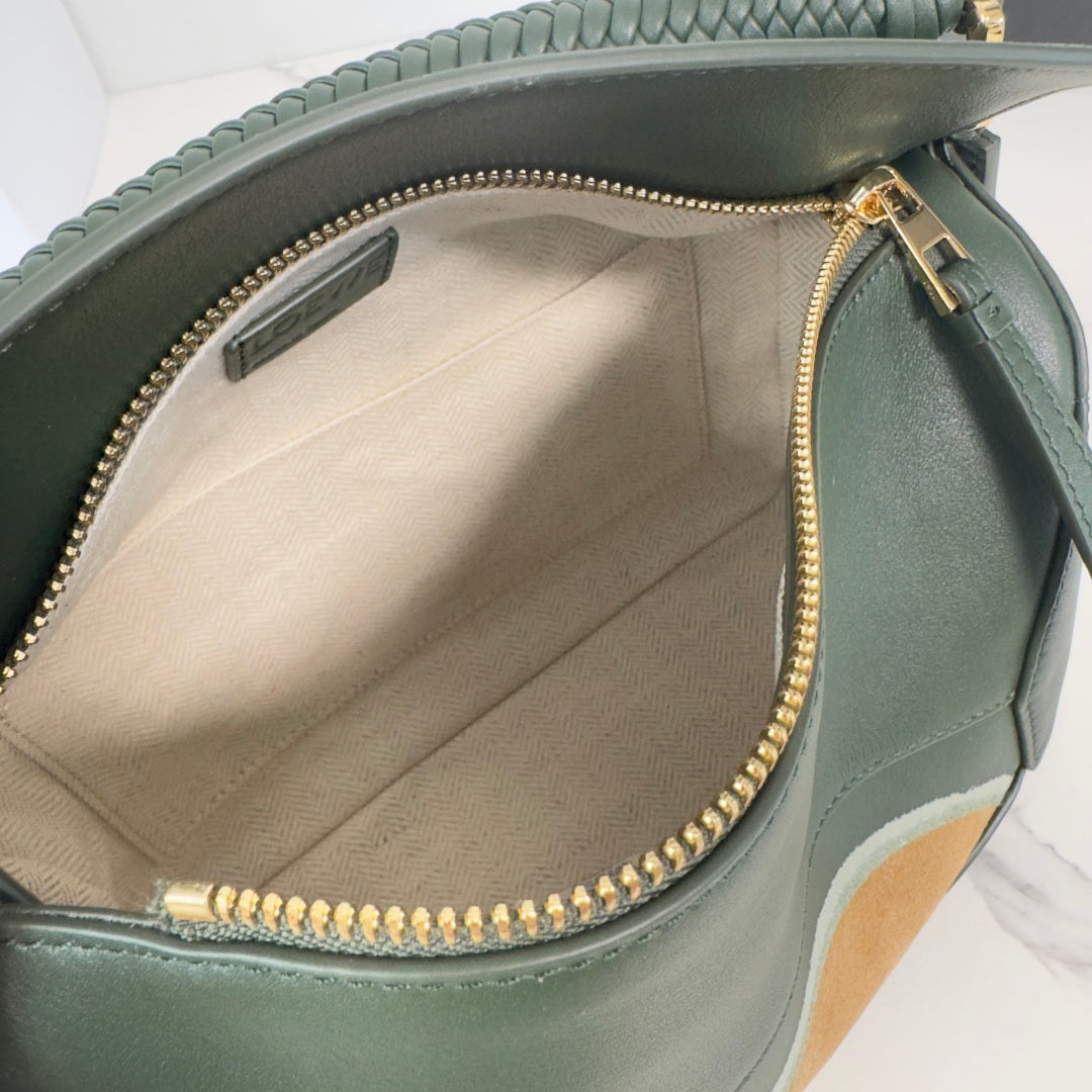 Small Puzzle Edge Landscape Bag Olive Green Yellow Nappa Calfskin