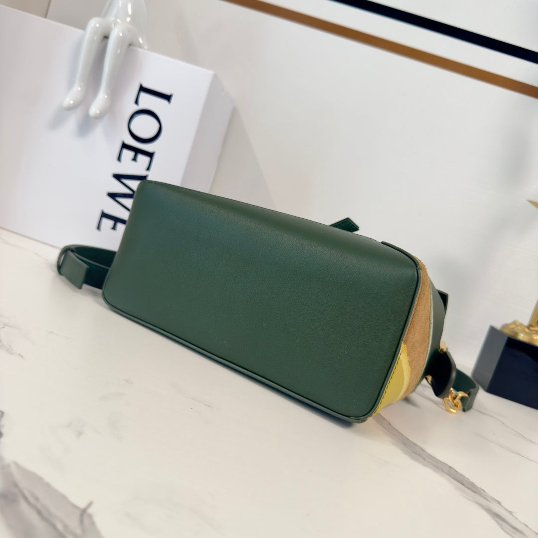 Small Puzzle Edge Landscape Bag Olive Green Yellow Nappa Calfskin