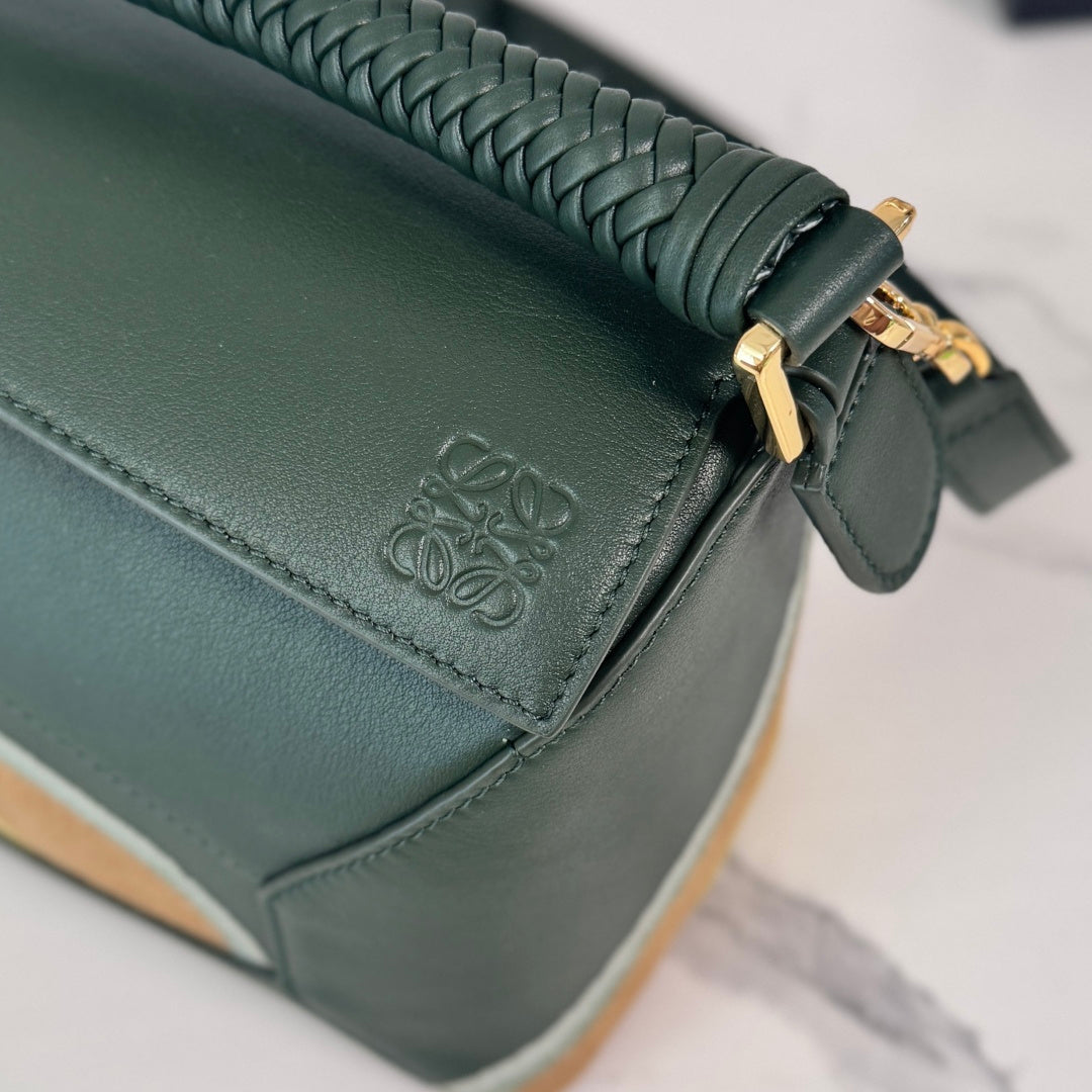 Small Puzzle Edge Landscape Bag Olive Green Yellow Nappa Calfskin