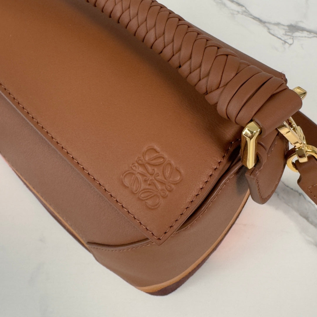 Small Puzzle Edge Landscape Bag Brown Parrot Pink Nappa Calfskin
