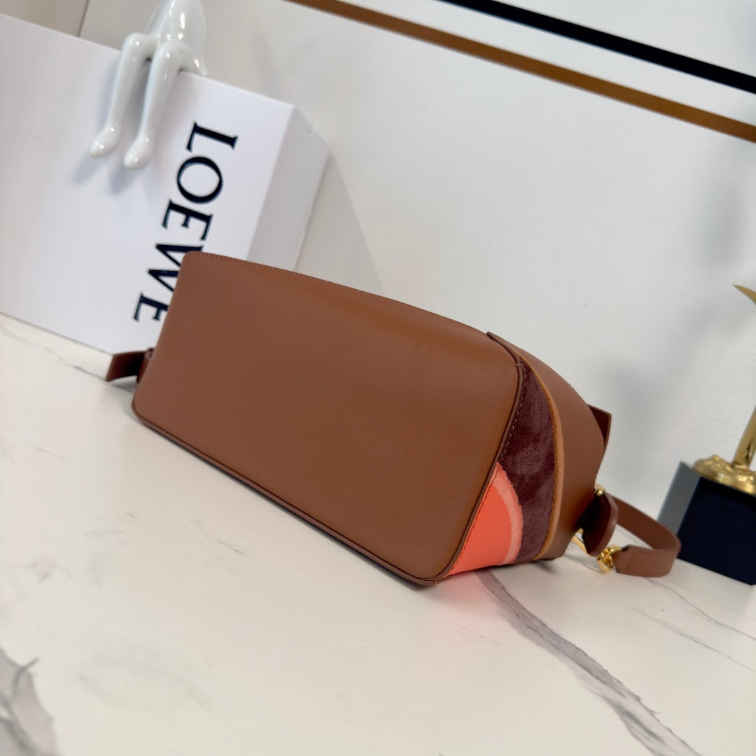 Small Puzzle Edge Landscape Bag Brown Parrot Pink Nappa Calfskin