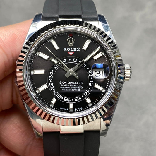 Rolex Sky-Dweller 42mm Stainless Steel Black Dial Rubber Strap