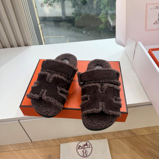HM Chypre Sandals Chocolat Shearling Suede 967715