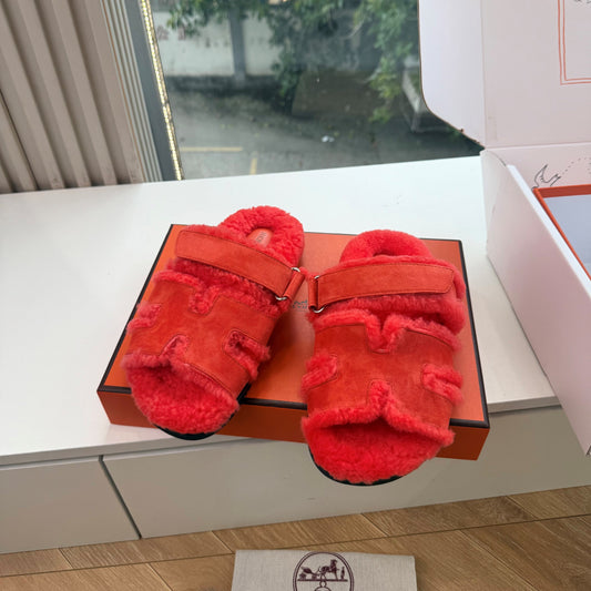 HM Chypre Sandals Orange Shearling Suede 967721