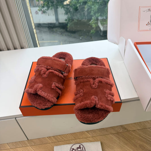 HM Chypre Sandals Brick Red Shearling Suede 967722