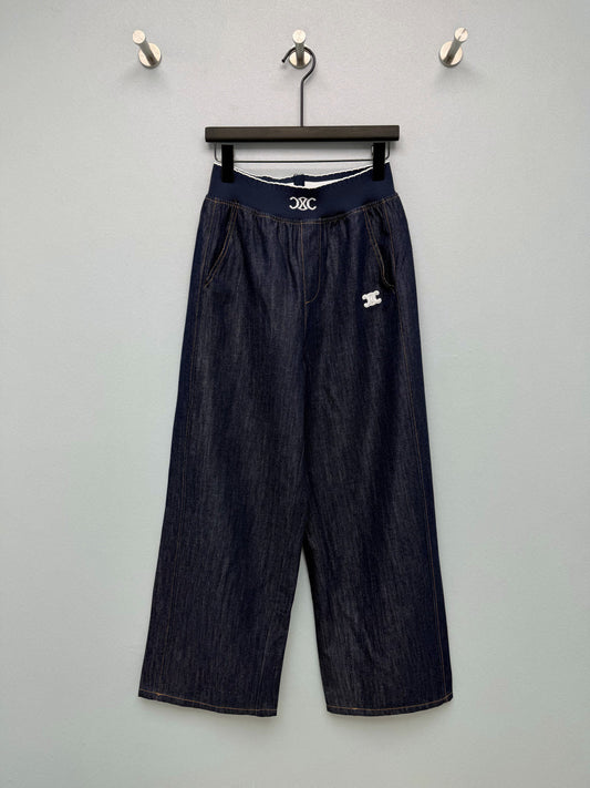 Celine 26s Waist Wide-Leg Jeans Dark Blue Denim 399309