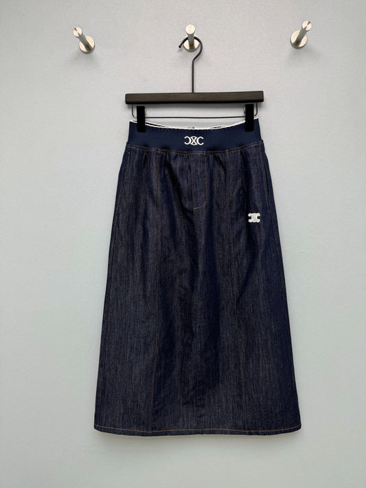 Celine 26s Waist Skirt Dark Blue Denim 399305